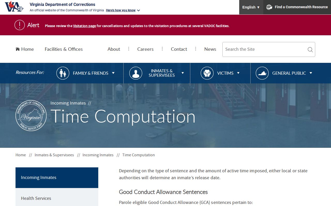 Montgomery County release date lookup using VADOC time computation guidance