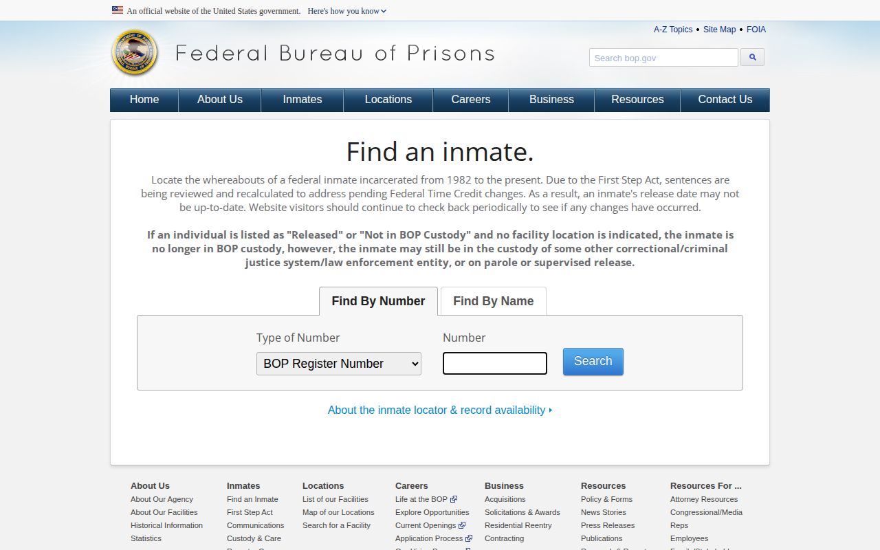 BOP locator for a former federal inmate connected to Montgomery County